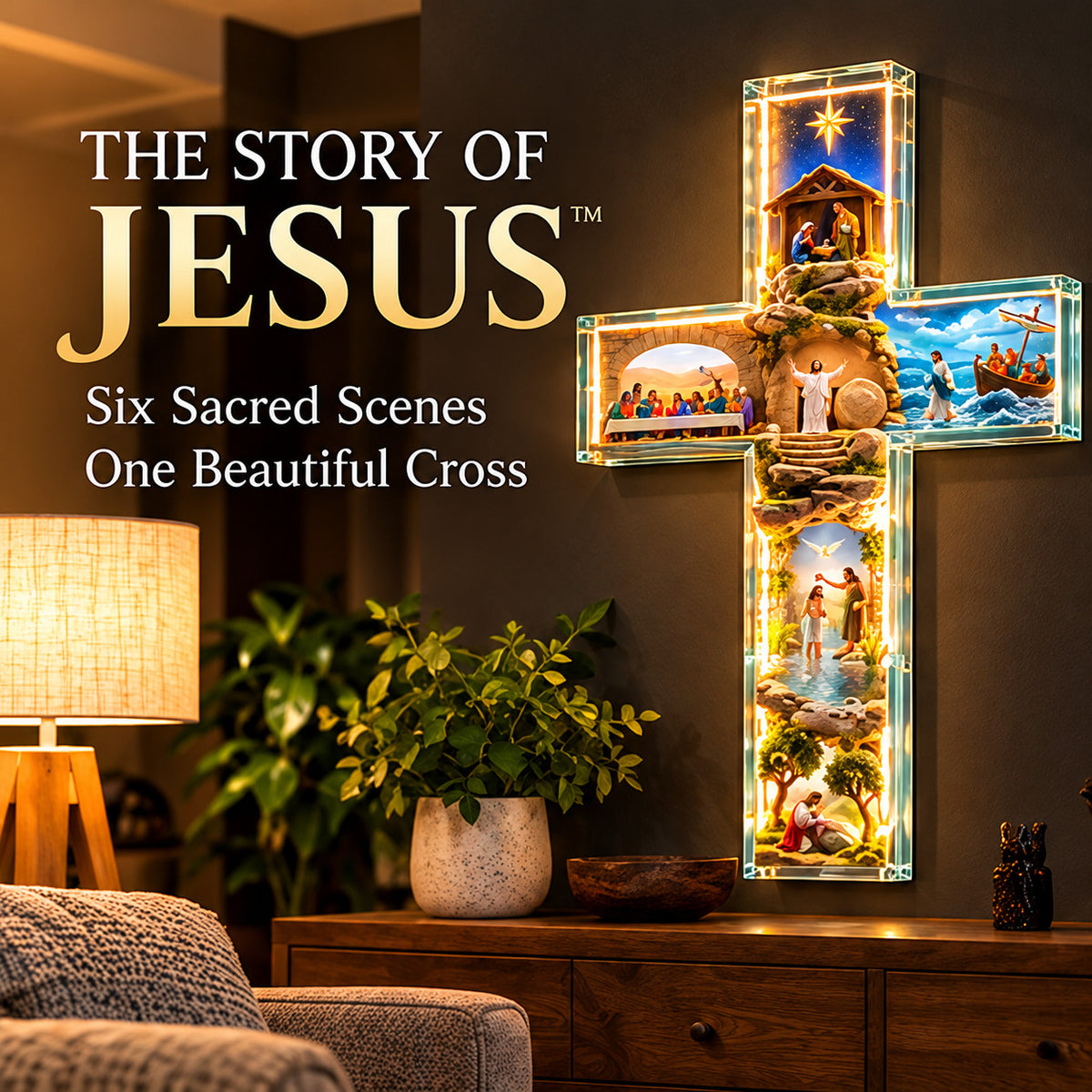 Illuminated Six-Scene Faith Cross