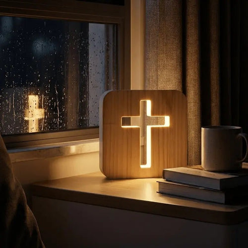 Warm Wooden Cross Night Light