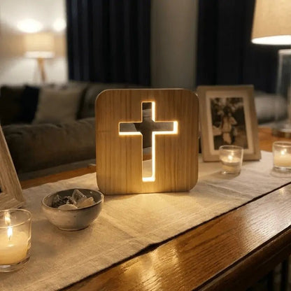 Warm Wooden Cross Night Light