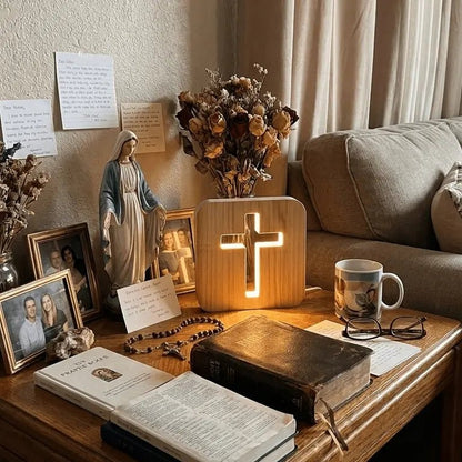 Warm Wooden Cross Night Light