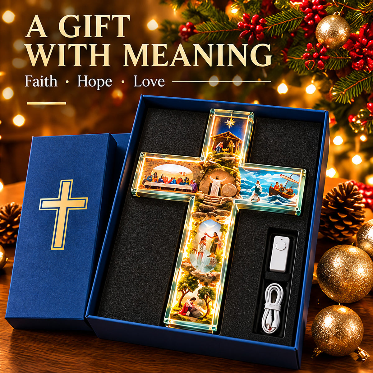 Illuminated Six-Scene Faith Cross