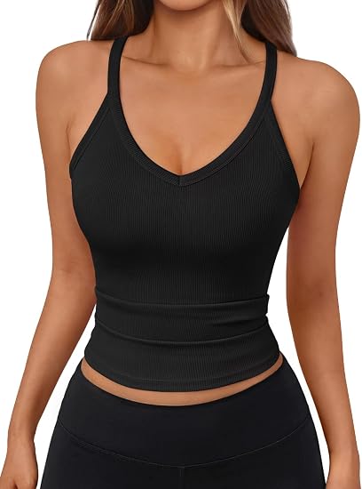 Ribbed Racerback V-Neck Tank Top