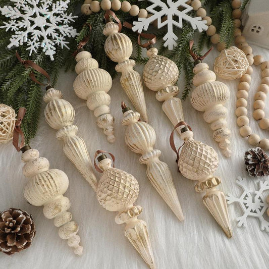 Vintage Textured Christmas Ornaments Set